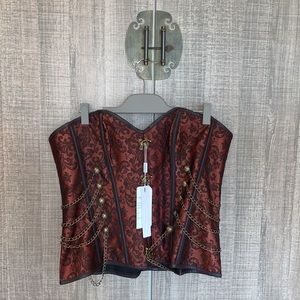 Charmian Corset Spiral Steel Boned Steampunk Gothic Bustier Corset with Chains‎